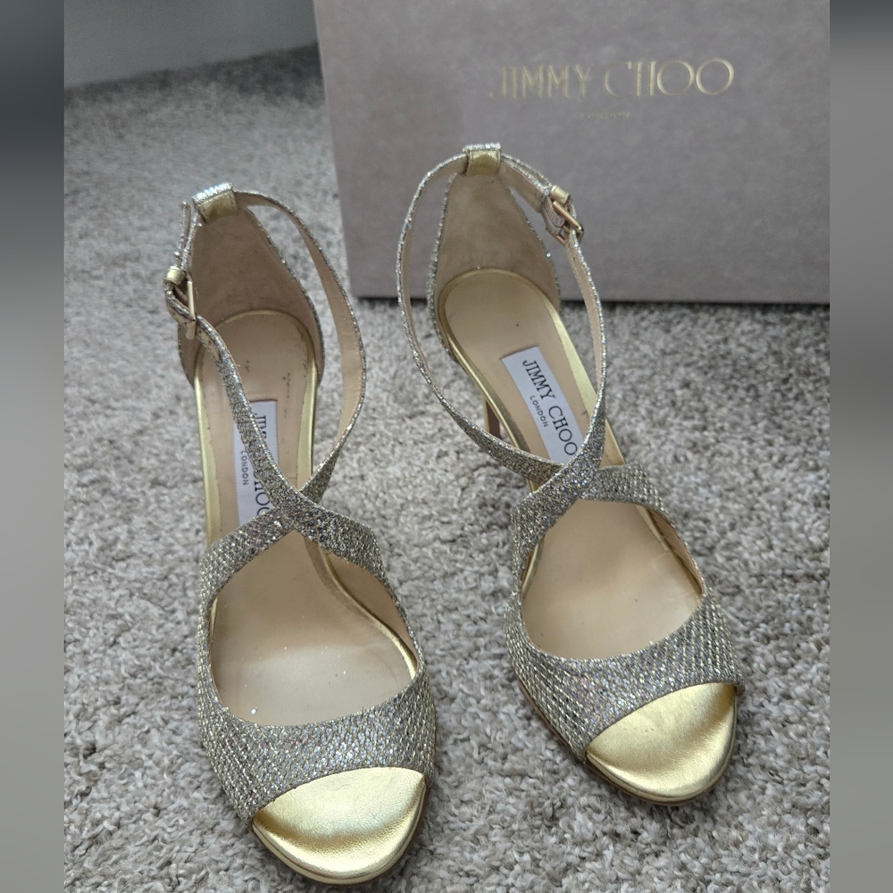Jimmy Choo Emily Glittered Gold Heels